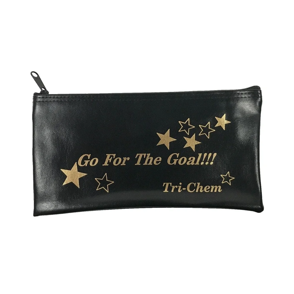Tri-Chem Go For The Goal Star Graphic Zipper Pouch Black Gold Faux Leather Bag